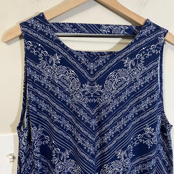 Nine Britton Navy Blue White Floral Casual Mini Dress Back Privett Detail Sz XXL - Picture 2 of 8